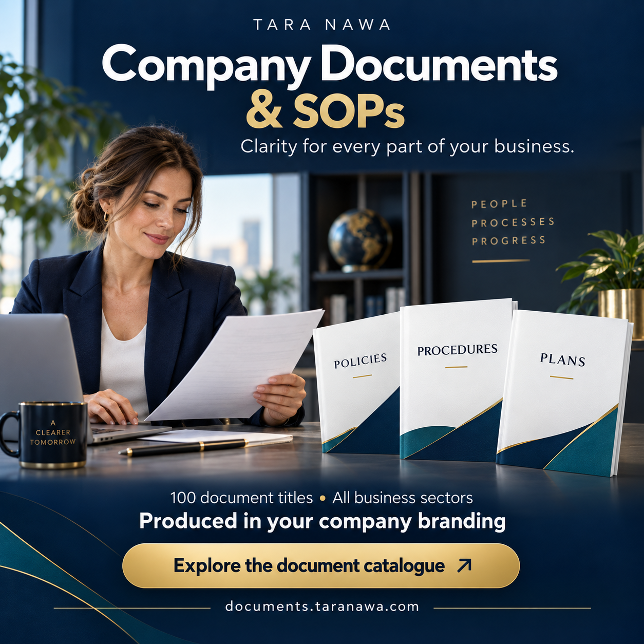 Tara Nawa Company Documents and SOPs: policies, procedures and plans for all business sectors, produced in your company branding.